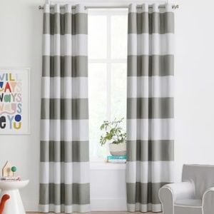 Pottery Barn Preppy Rugby Striped Gray and White Curtain